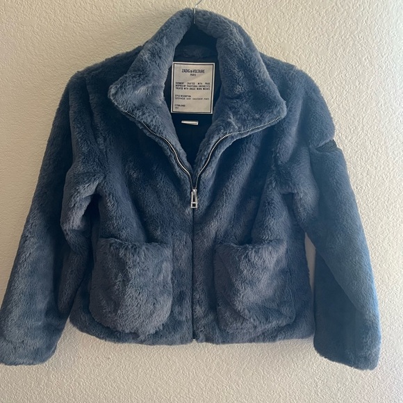 Zadig & Voltaire Other - NWT Zadig & Voltaire Madeline Faux Fur Jacket, Y 12 Medium.  Blue Teddy Bear.